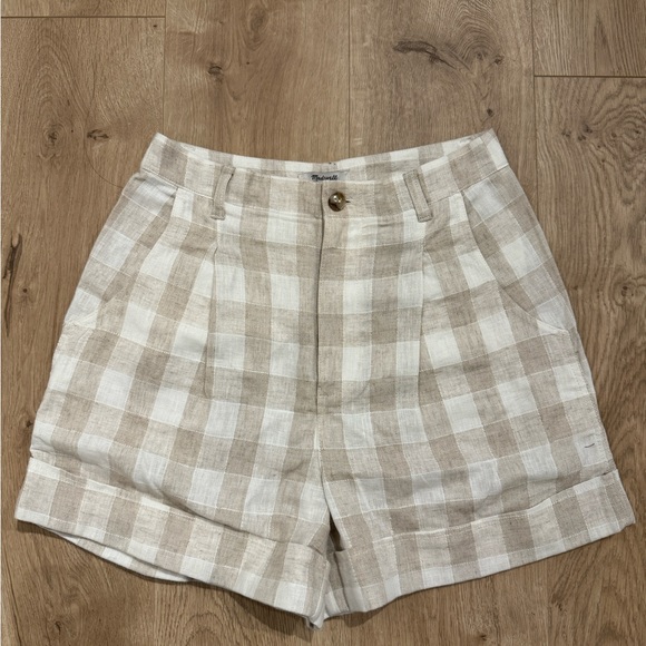 Madewell linen-blend pleated cuff shorts: undyed plaid in size 4 - Picture 5 of 8